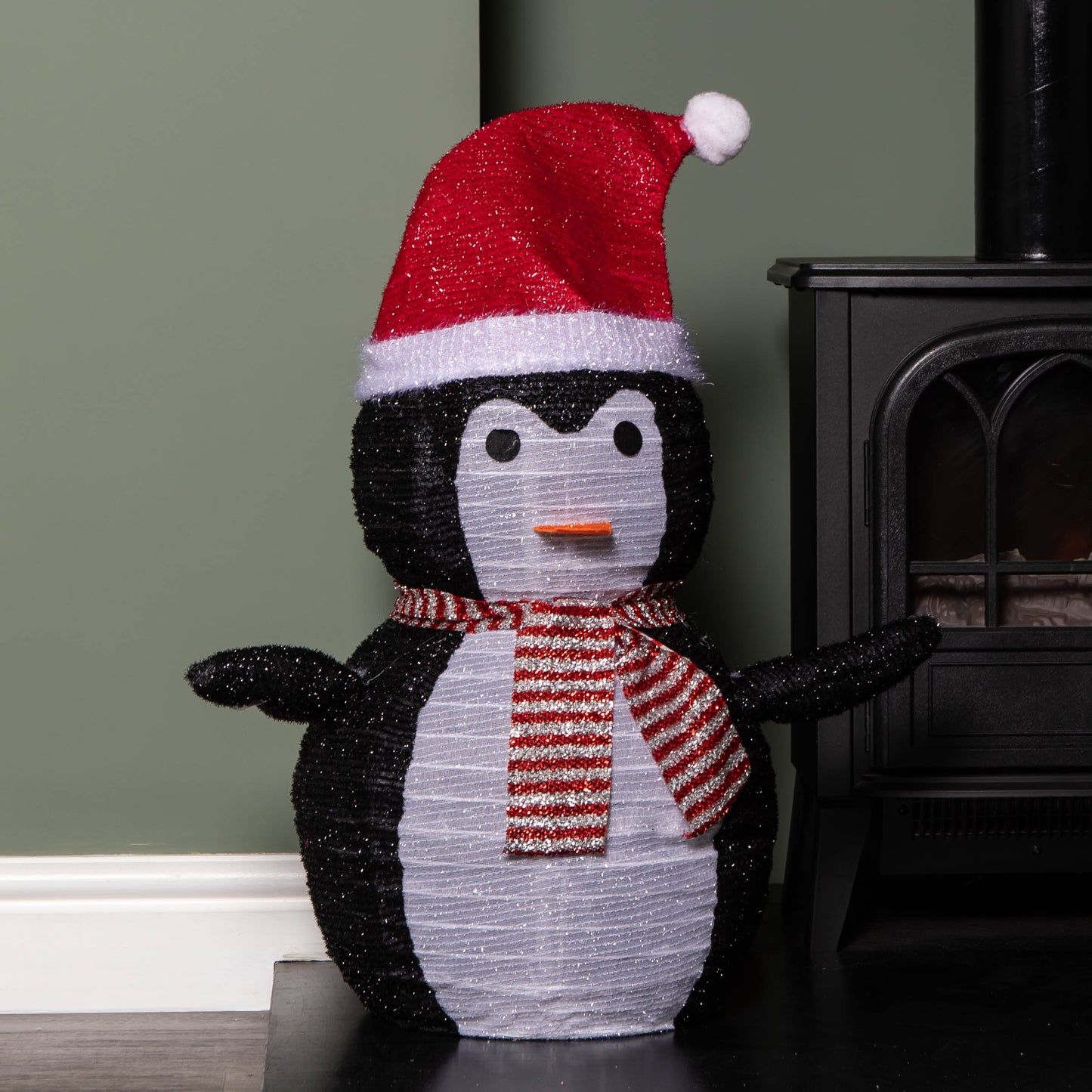 70cm Battery Operated Pop up Christmas Penguin with Static & Flashing White LEDs