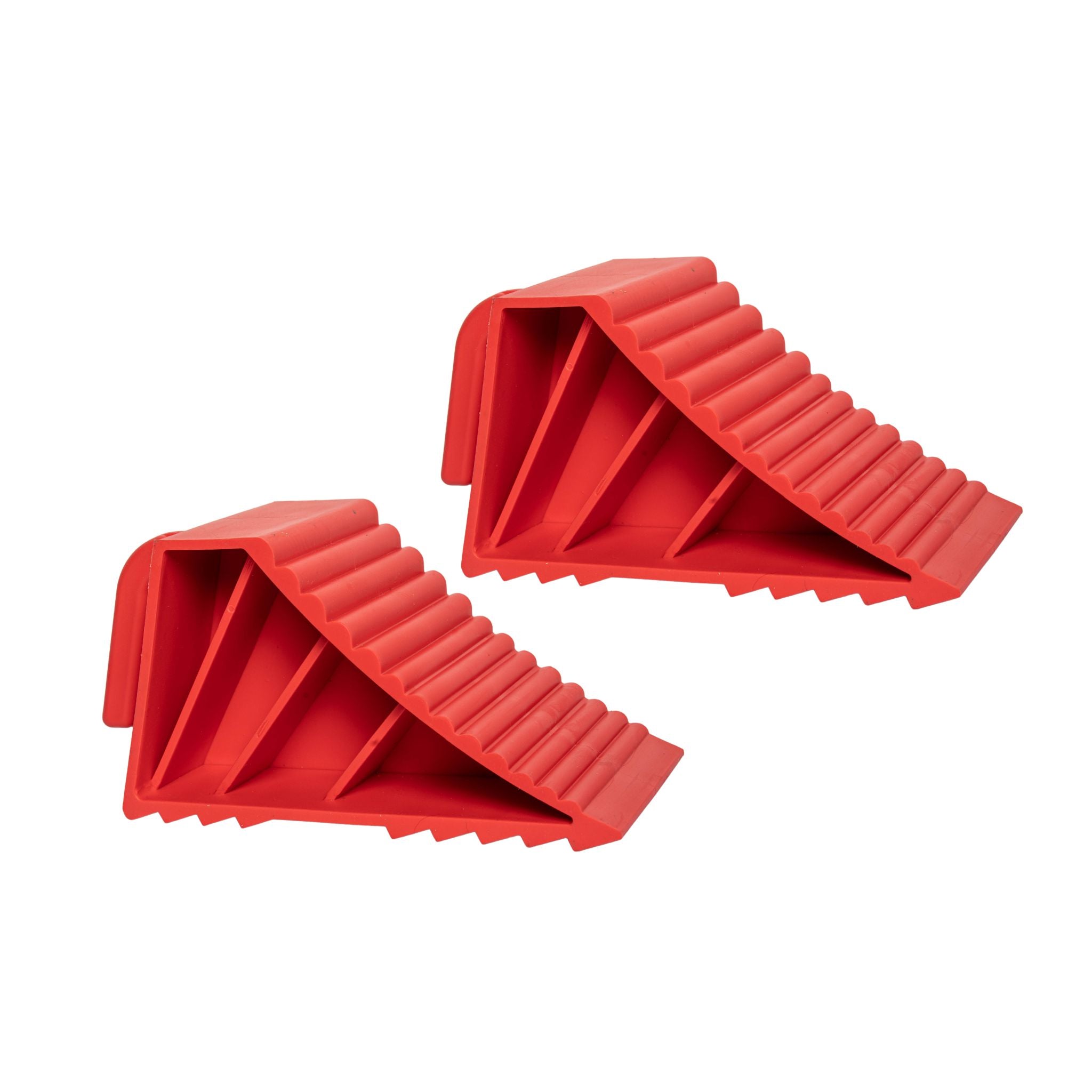 8.5cm x 23cm Set of 2 Heavy Duty Ridged Vehicle Wheel Chocks with Handles in Red