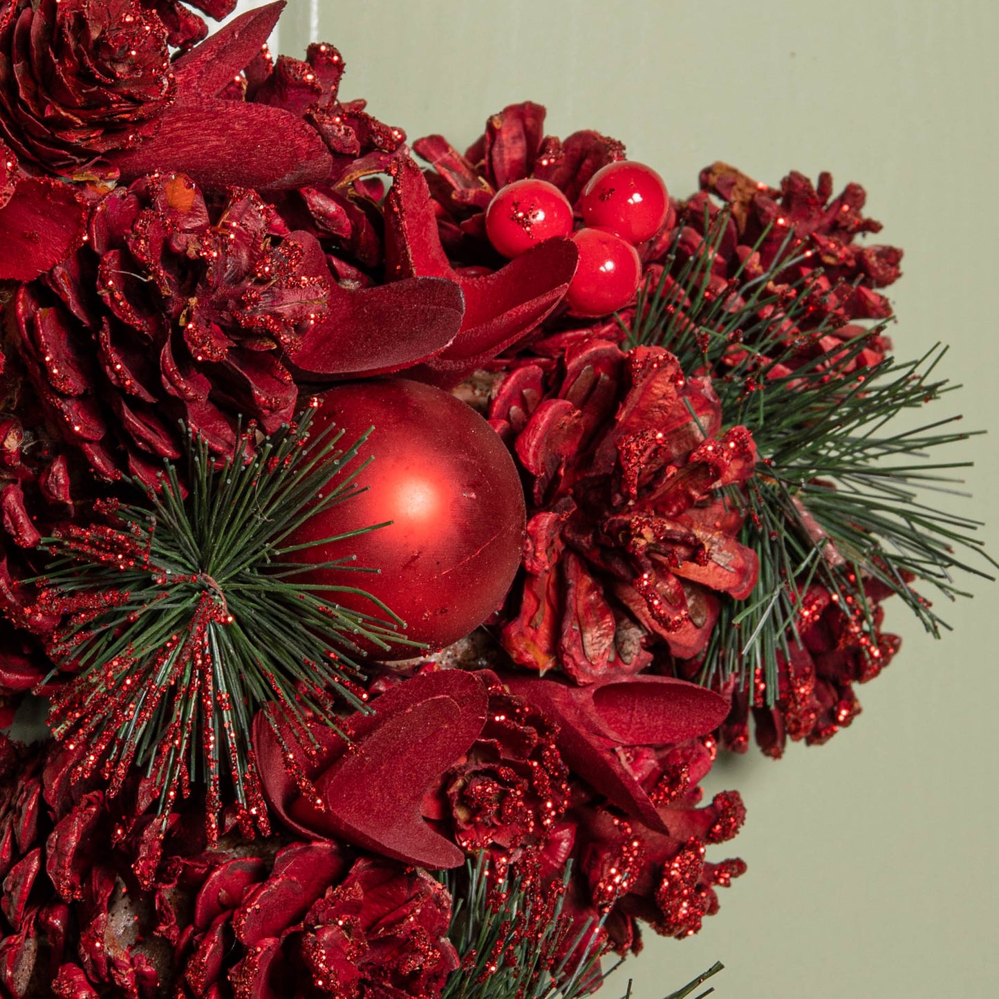 35cm Ruby Pine Hanging Christmas Star Wreath with Red Pinecones and Berries