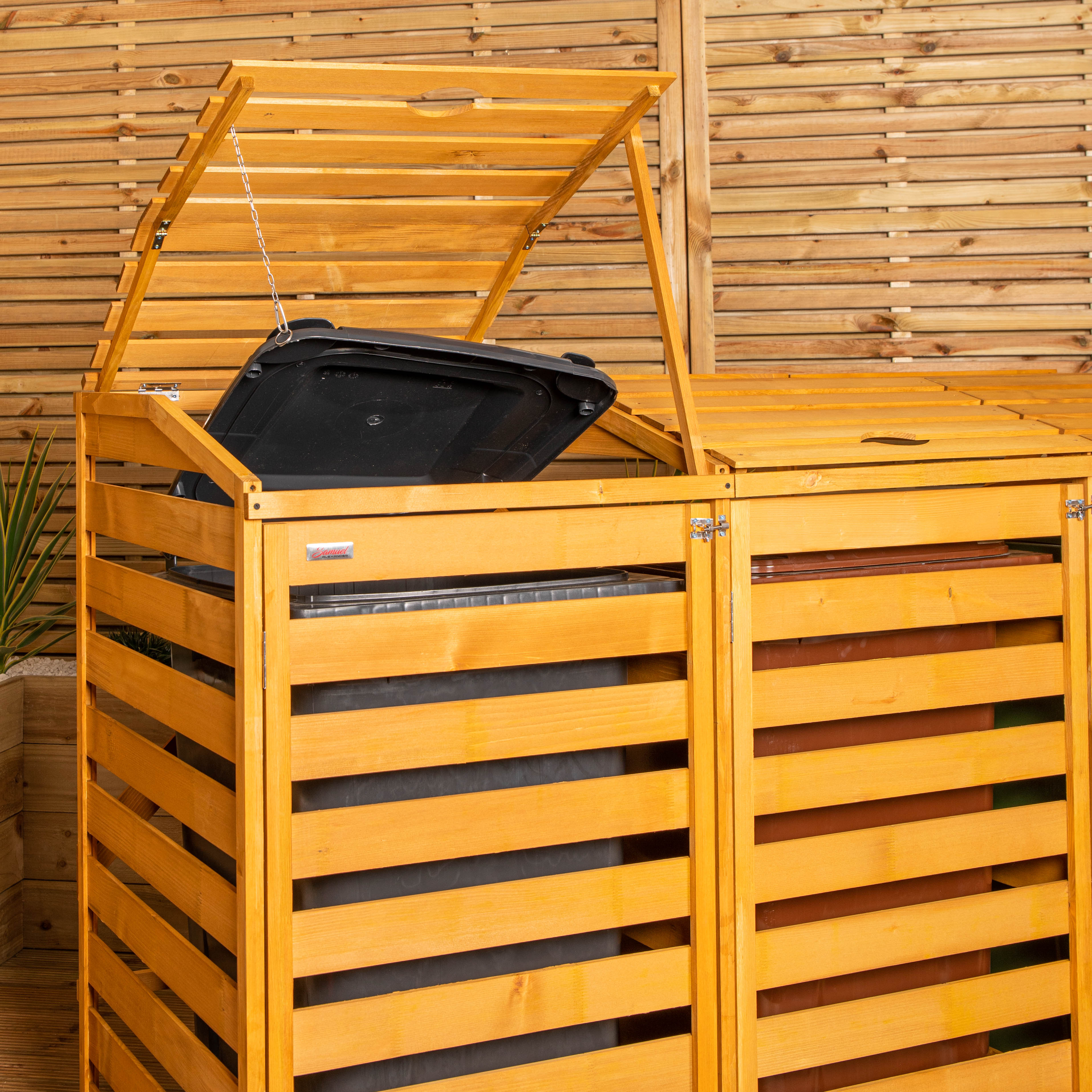 1.99m x 1.25m Large Wooden Outdoor Garden Triple Wheelie Bin Store Storage for 3 Bins