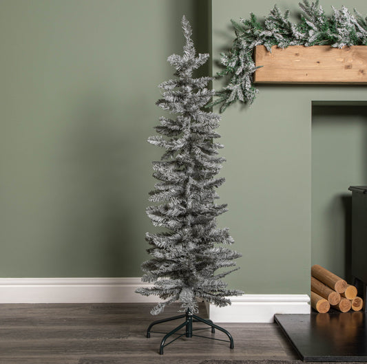 4ft (1.2m) Grey Artificial Pencil Christmas Tree With Green Metal Stand and 168 Tips