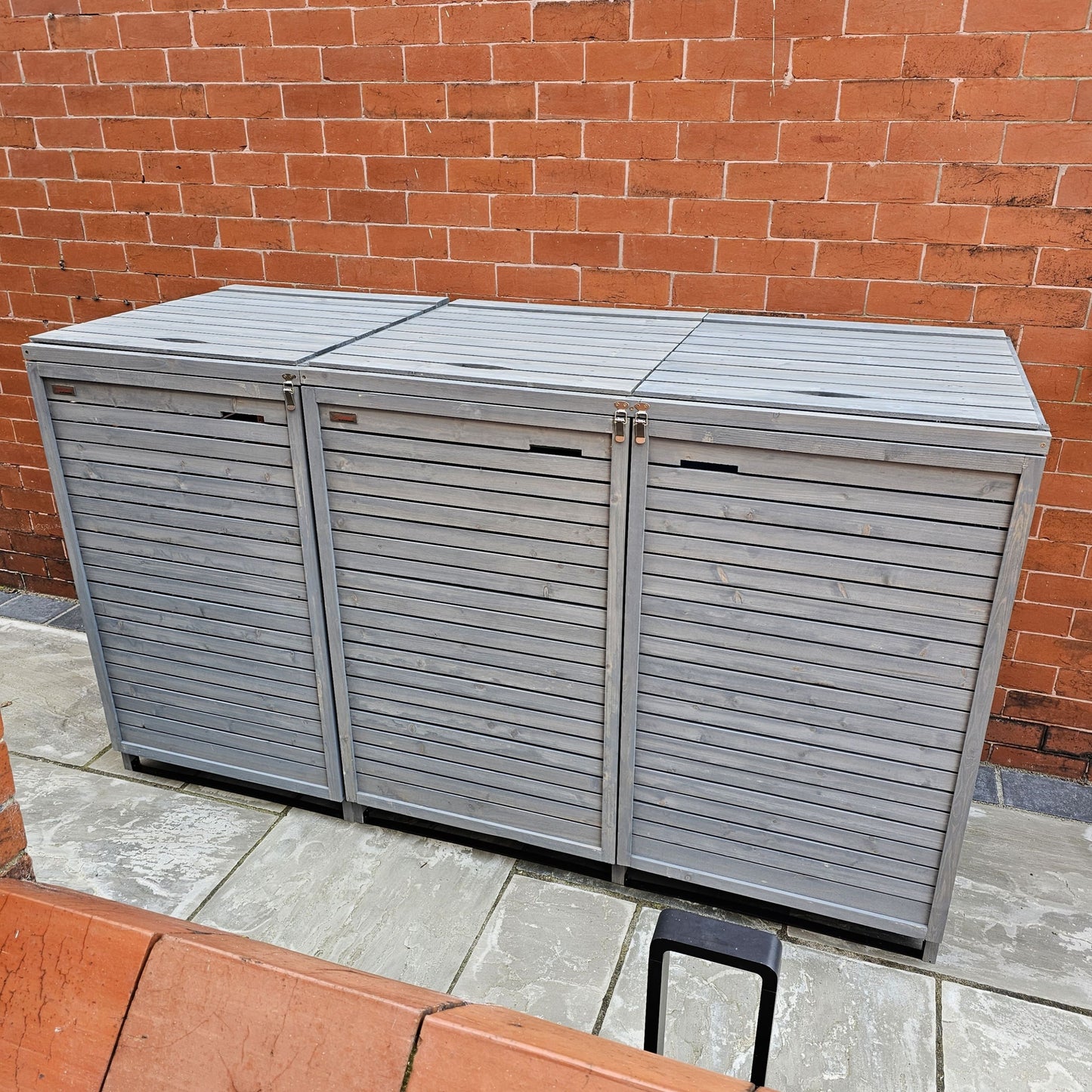 2.03m x 1.14m Large Grey Wooden Outdoor Garden Triple Wheelie Bin Store Storage for 3 Bins 