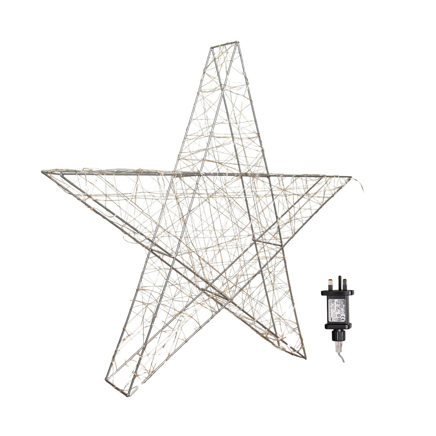 58cm Light up 3D Christmas Silver Star with 180 Warm White LEDs