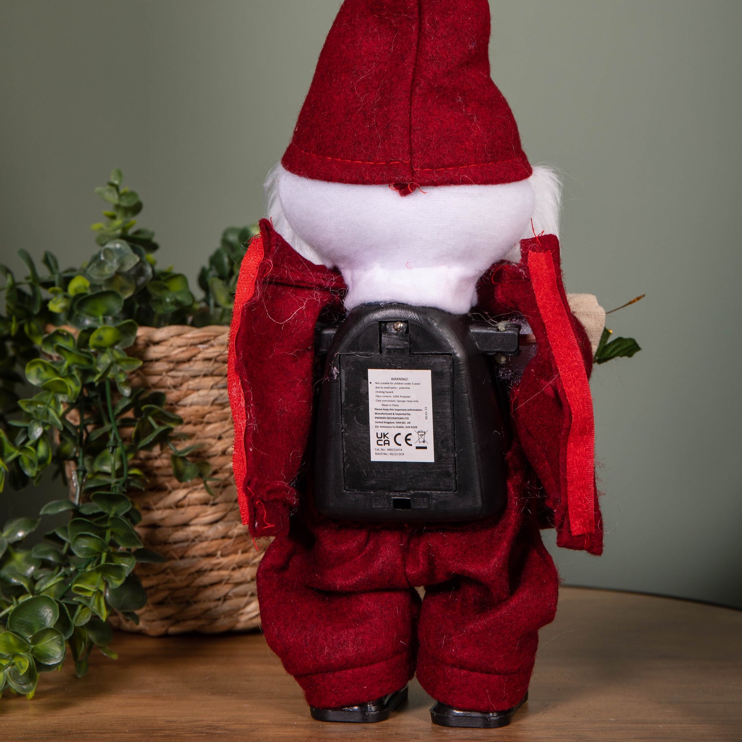 35cm Battery Operated Musical Walking Christmas Gonk Decoration in Red