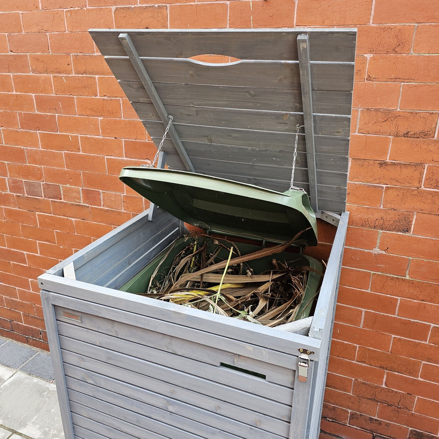 2.03m x 1.14m Large Grey Wooden Outdoor Garden Triple Wheelie Bin Store Storage for 3 Bins 