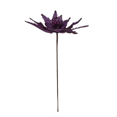 50cm Purple Velvet Poinsettia Stem with Glitter Christmas Decoration