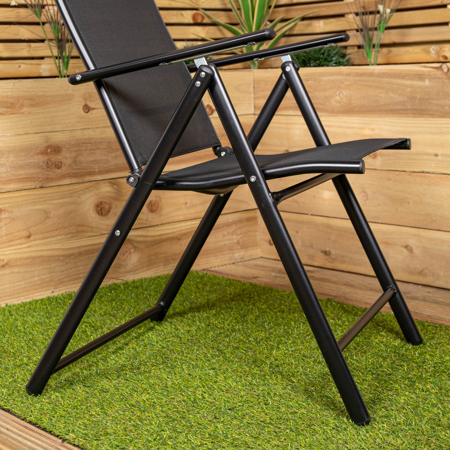 Outdoor Garden Patio Multi Position Reclining Folding Chair in Black