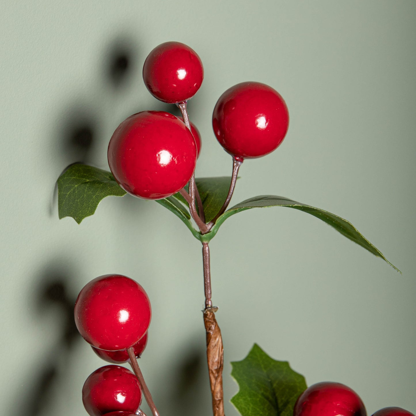 Set of 6 30cm Christmas Pick Decoration with Cherries and Holly Leaves