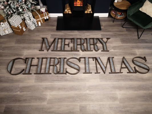 40cm Industrial Metal Set of 14 Merry Christmas Letters Decoration