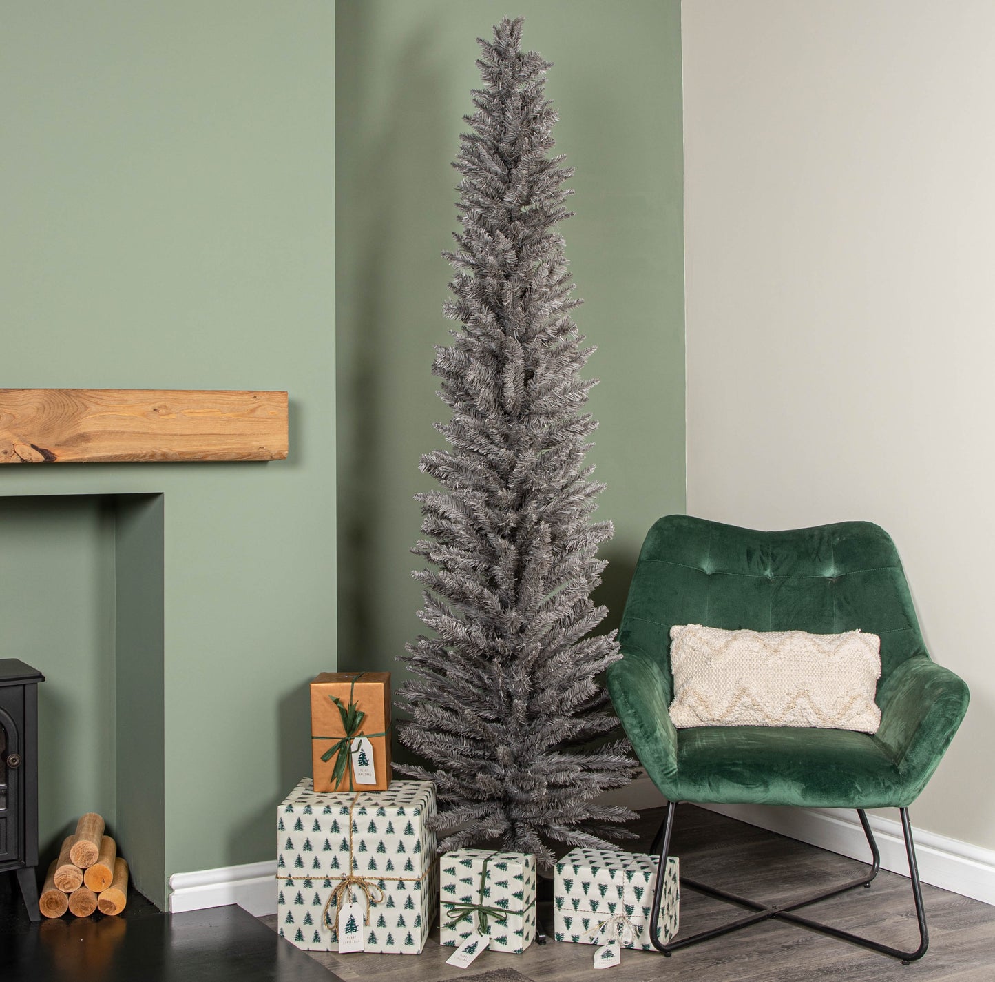 7ft (2.1m) Grey Pencil Pine Artificial Christmas Tree with 401 Tips