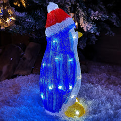 30cm Light Up LED Standing Acrylic Christmas Penguin Decoration With Santas Hat Indoor Outdoor