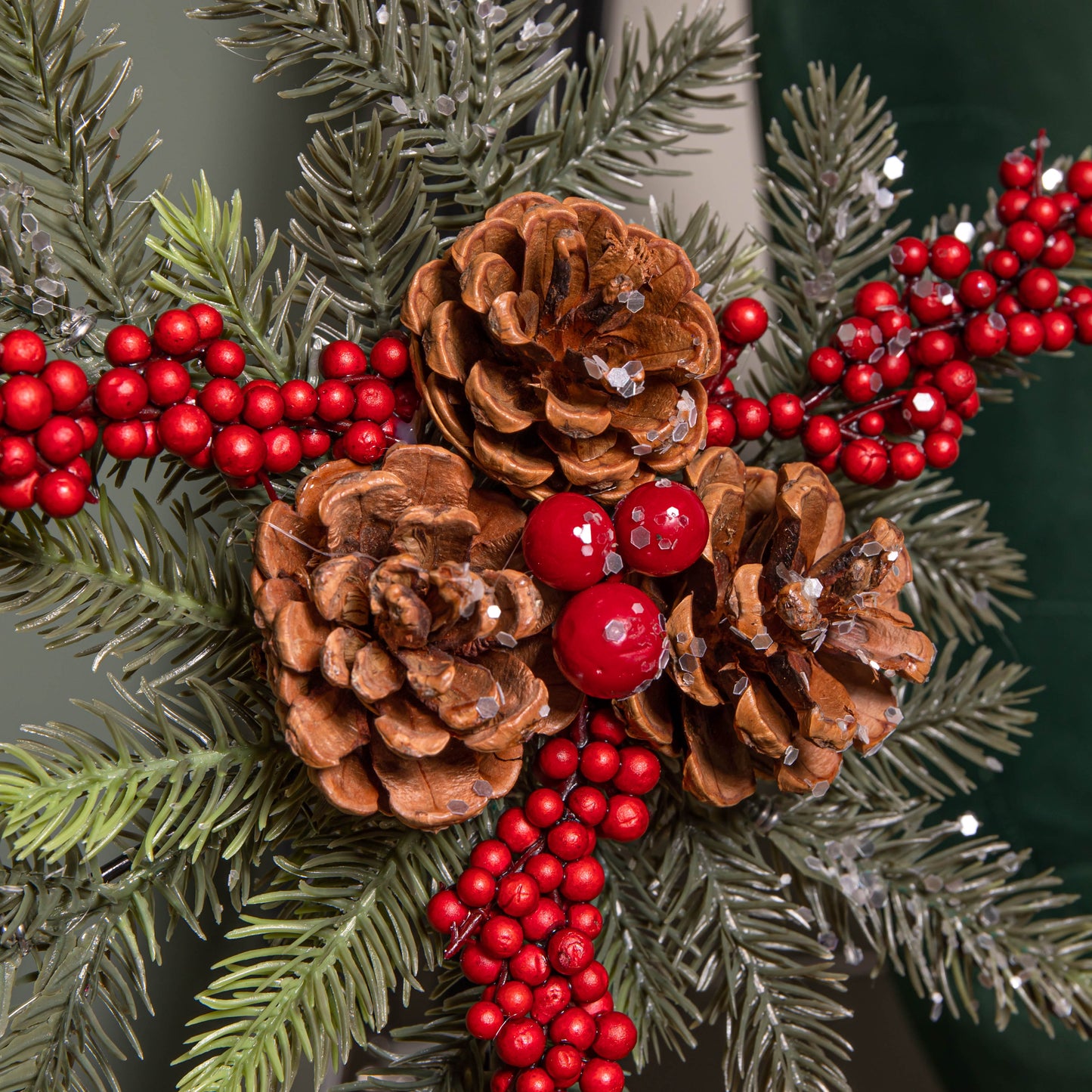 33cm Christmas Tree Topper with Pinecones, Red Berries and Frosted Seasonal Foliage