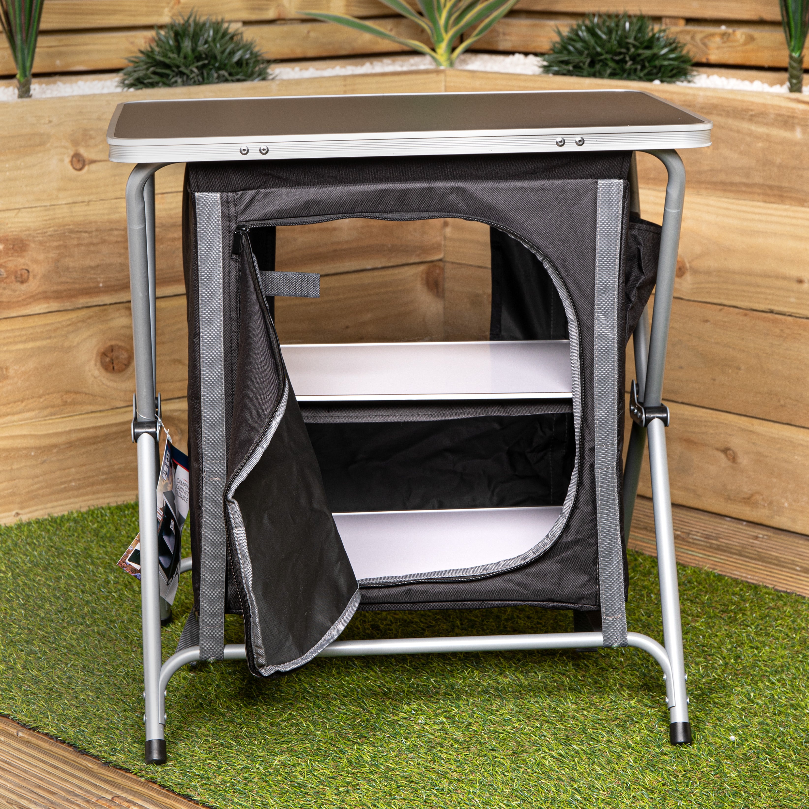 60cm Portable Foldable Camping Table / Cabinet in Black