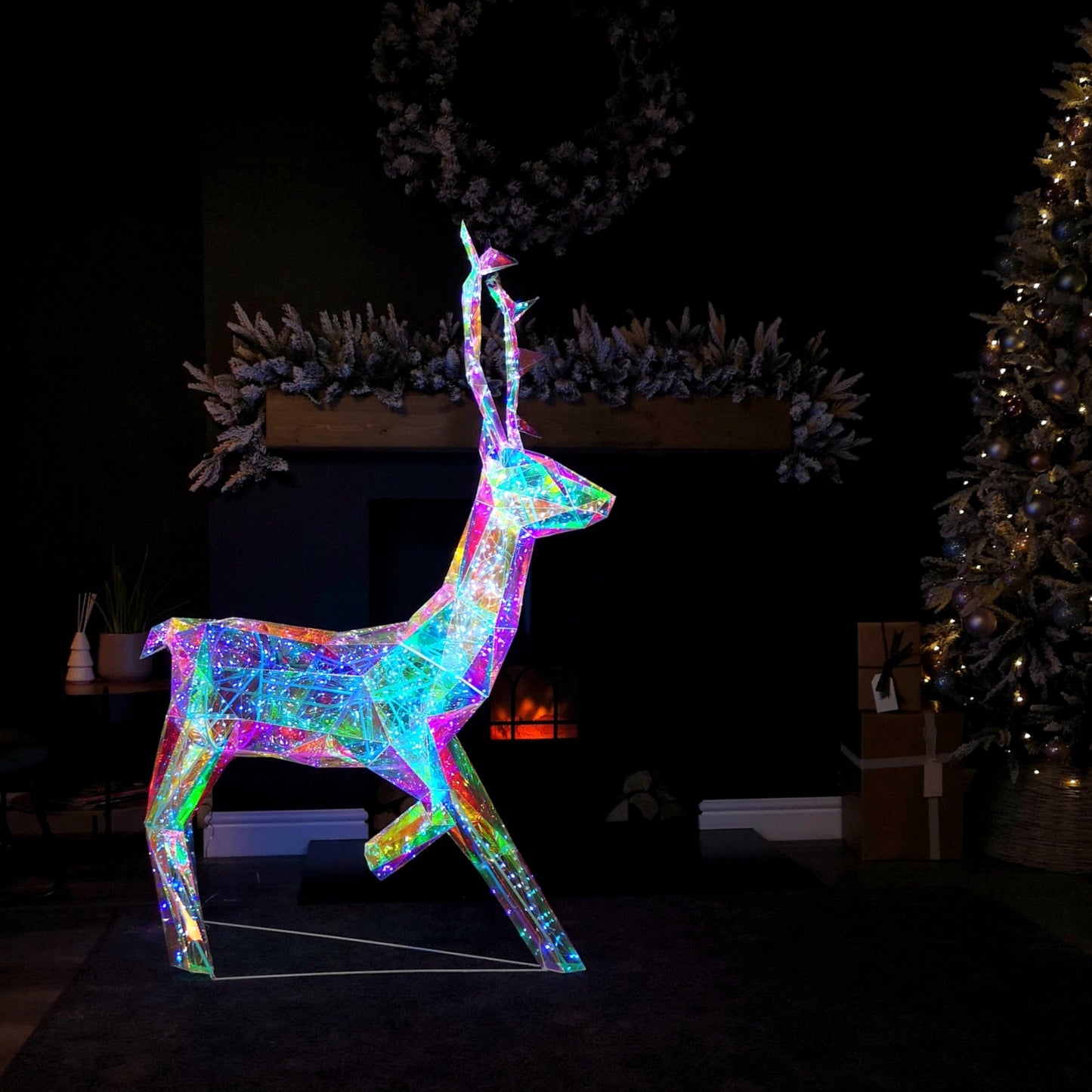 1.4m Light up Standing Iridescent Dream Christmas Stag with 600 White LEDs