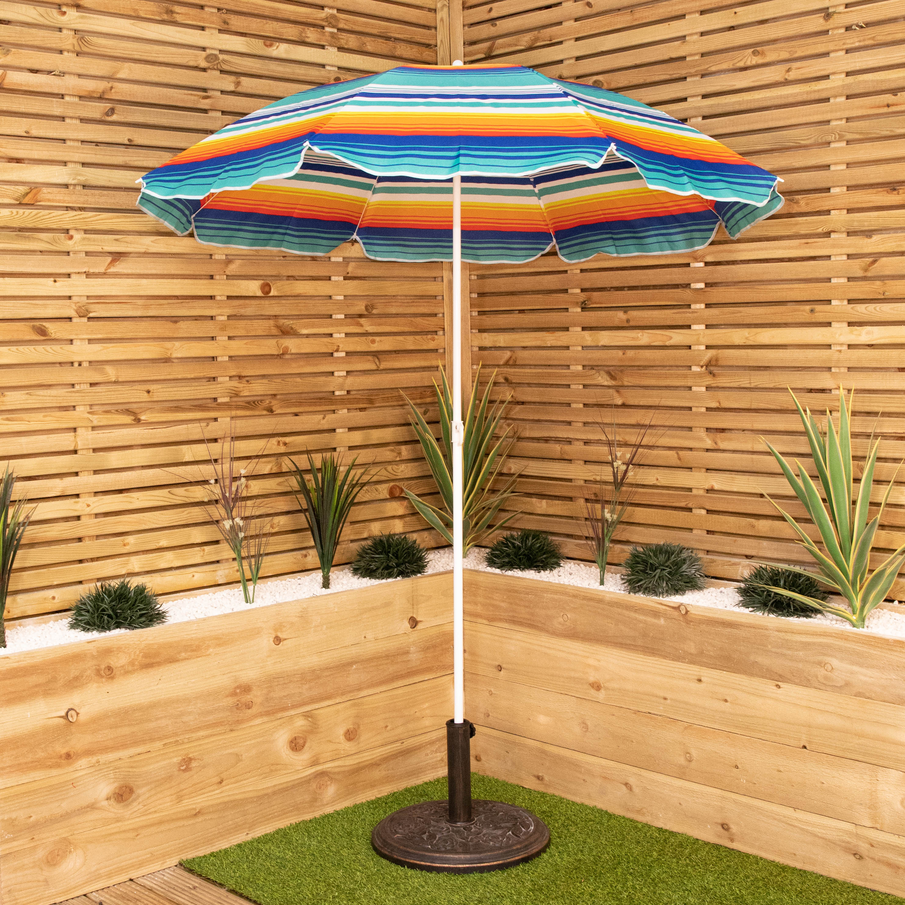 1.7m Lightweight Portable Multicoloured Striped Garden Beach Parasol Umbrella