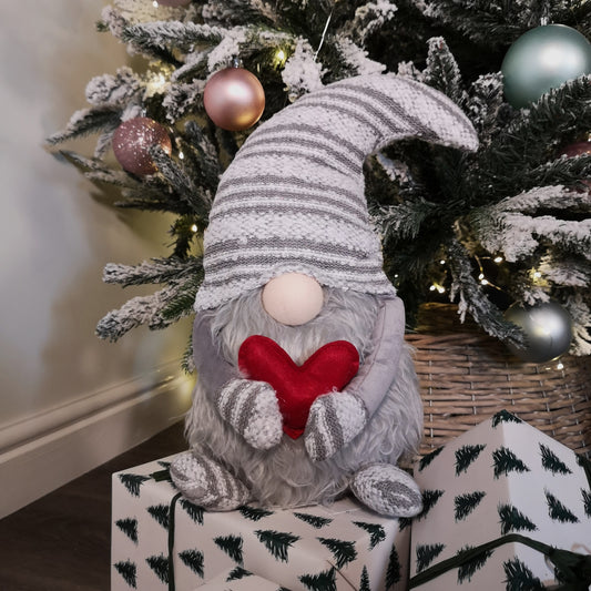 40cm Plush Grey Gonk Santa Christmas Decoration with Red Heart