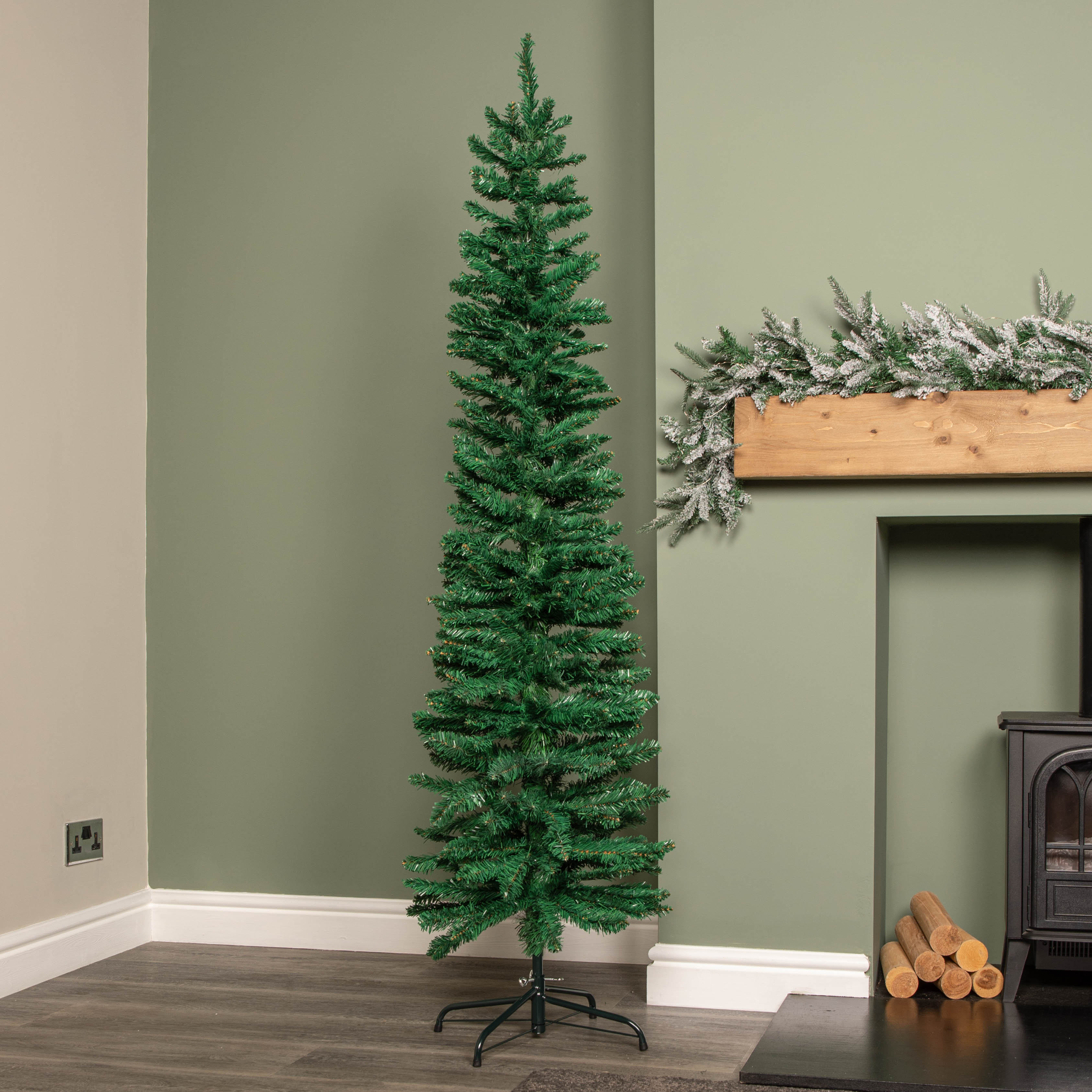 6ft (1.8m) Green Artificial Pencil Christmas Tree With Green Metal Stand and 321 Tips