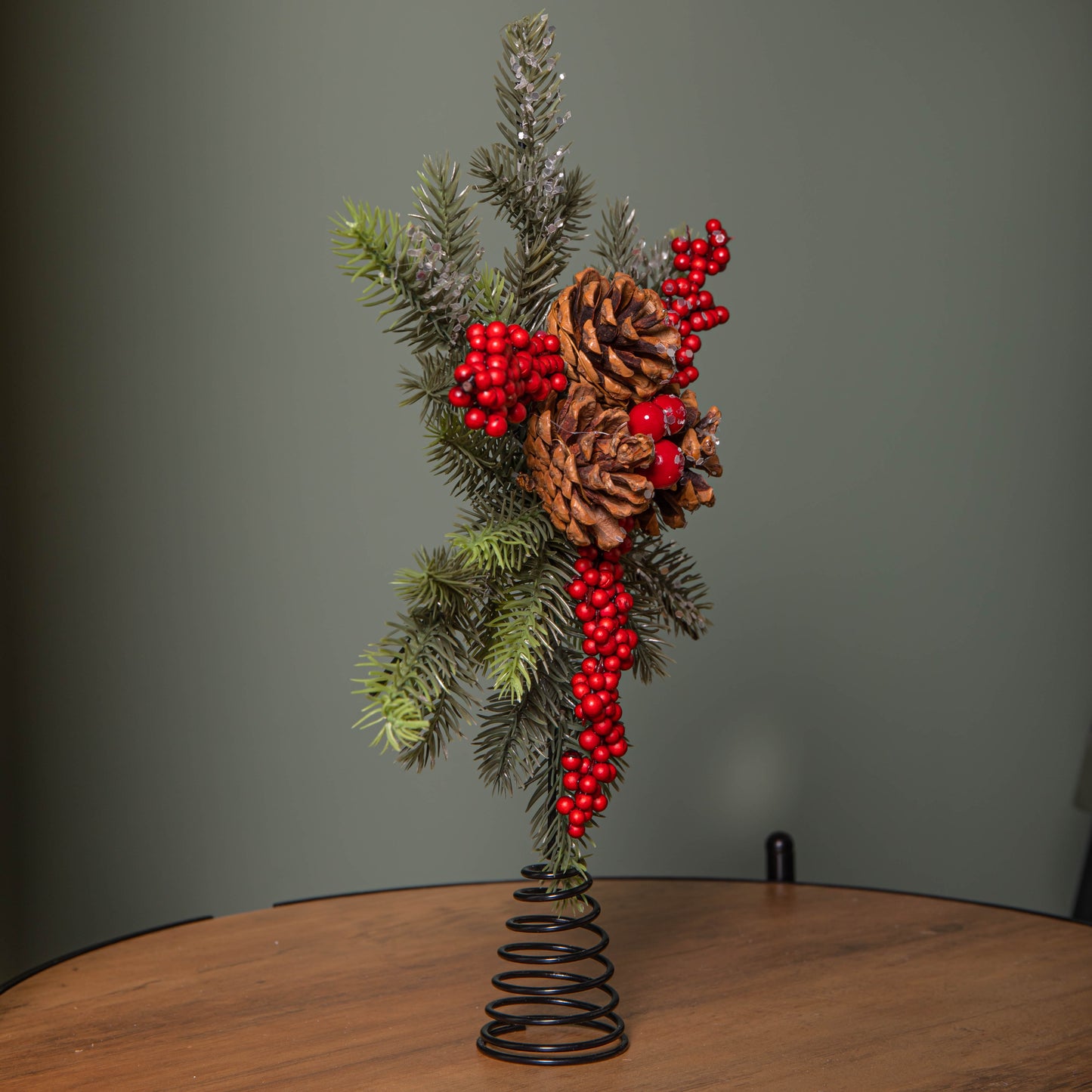 33cm Christmas Tree Topper with Pinecones, Red Berries and Frosted Seasonal Foliage