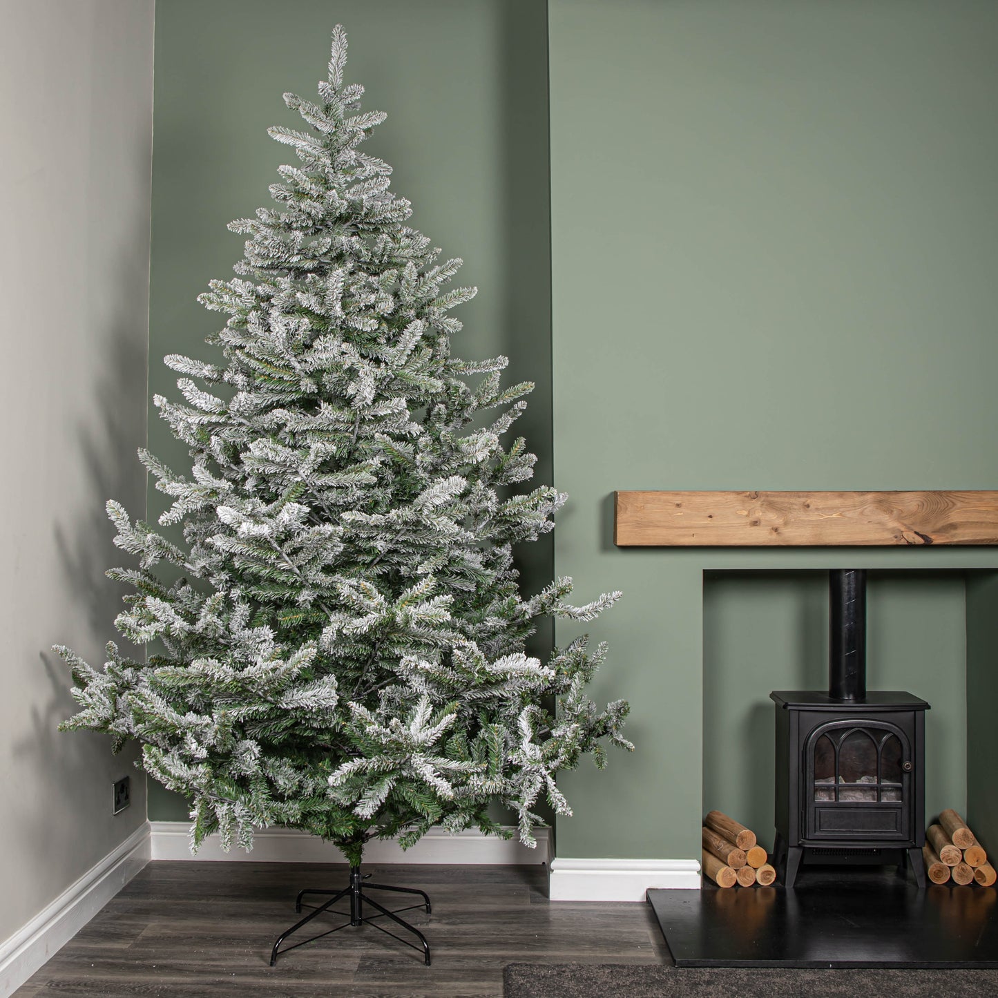 8ft (2.4m) Snowy Green & White Everlands Liberty Spruce Christmas Tree with Metal Stand