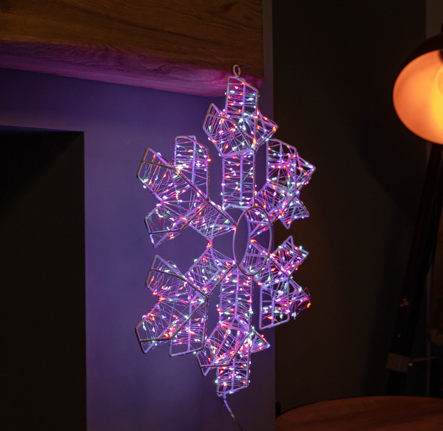 45cm Light up White Metal Hanging Christmas Snowflake with 600 Rainbow LEDs