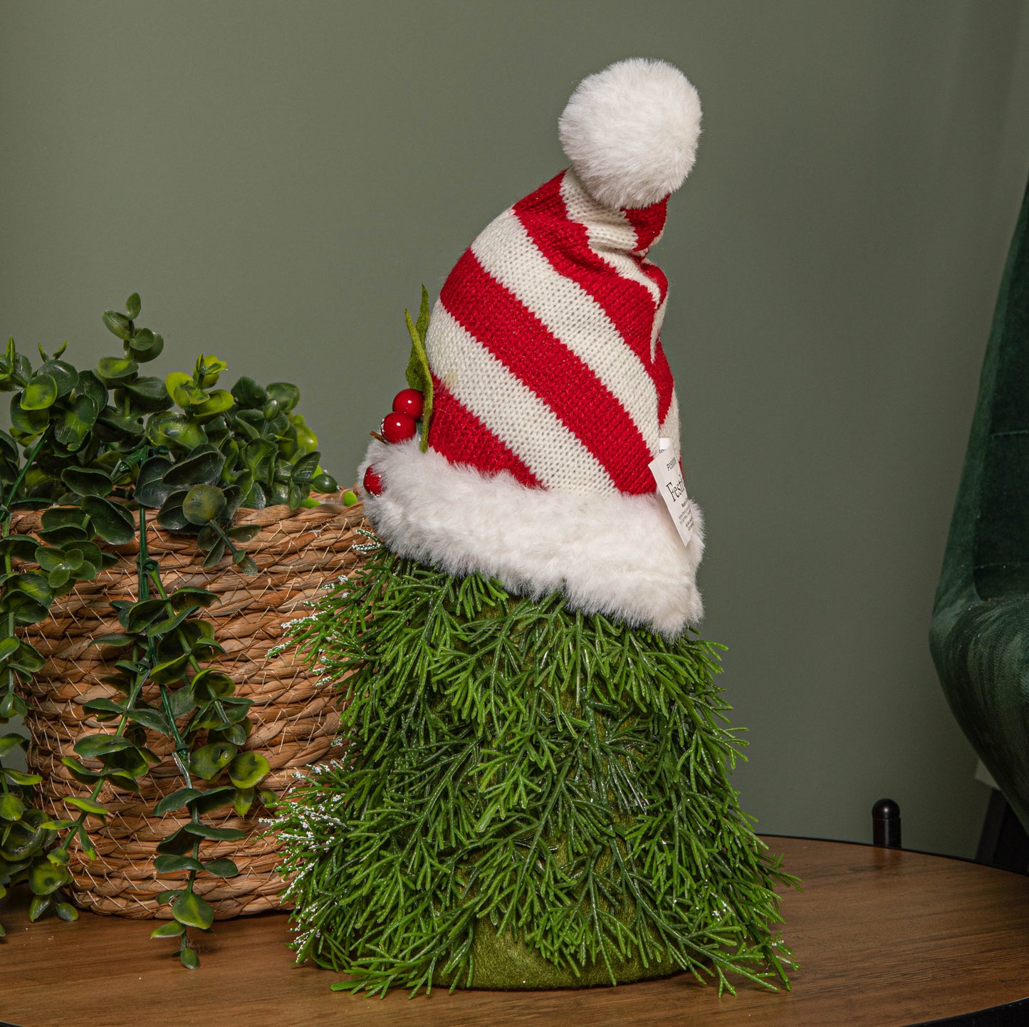 31cm Red and White Christmas Tree Sitting Gonk with Striped Hat