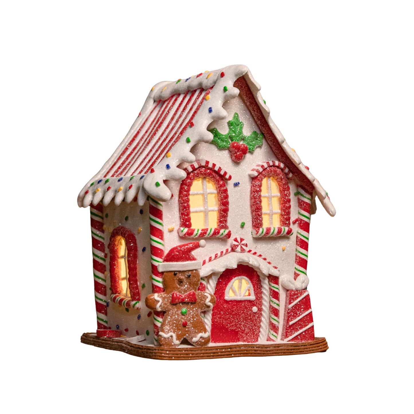 20cm Battery Operated Light up Gingerbread Candy Cabin with Warm White LEDs