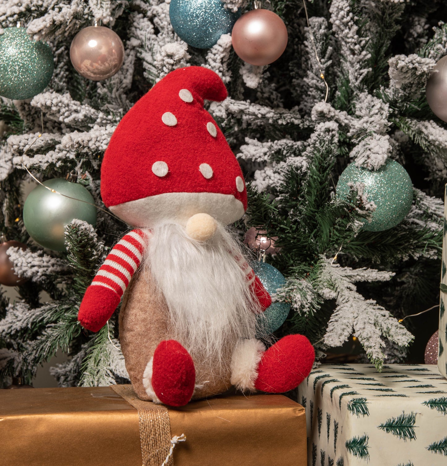 28cm Red and White Sitting Christmas Gonk with Mushroom Hat