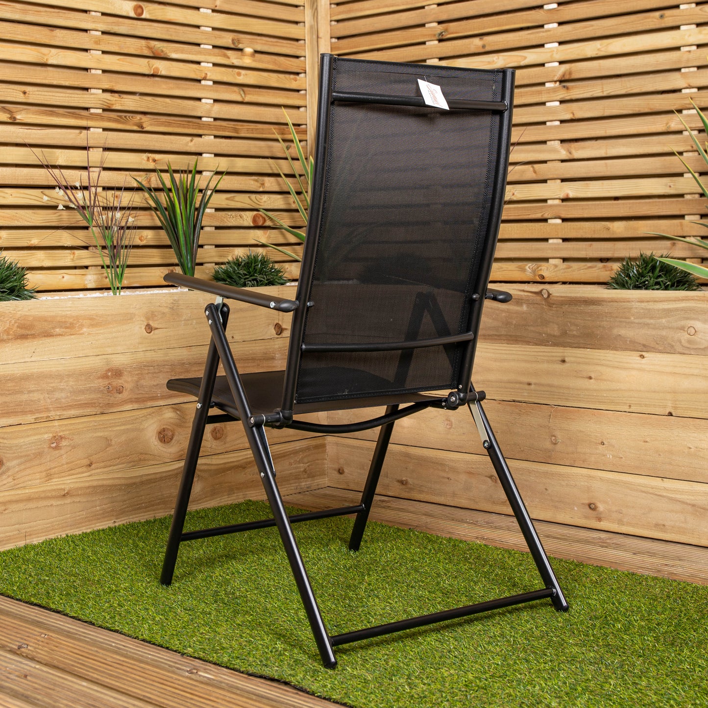 2 x Multi Position High Back Reclining Garden / Outdoor Folding Chair in Black