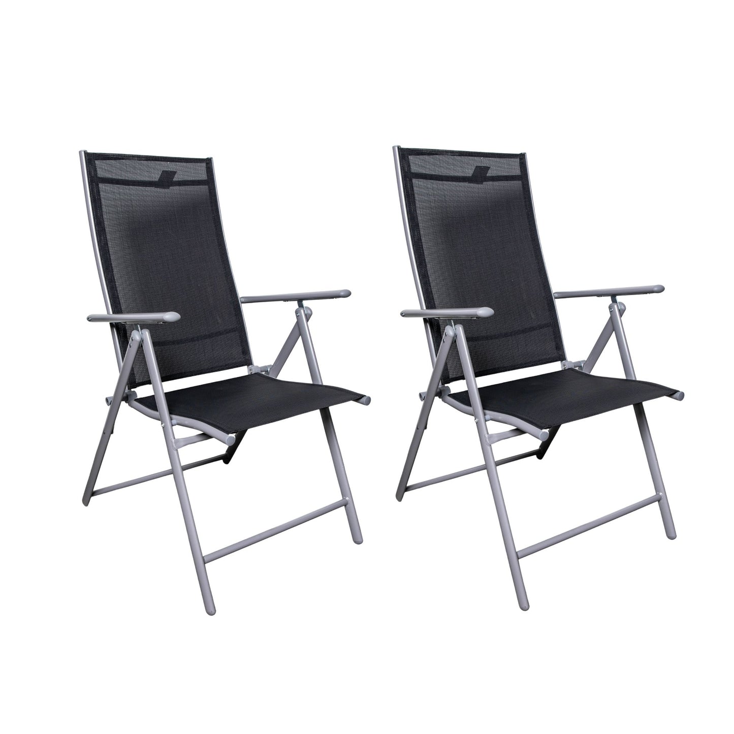 2 x Multi Position High Back Reclining Garden / Outdoor Folding Chair in Black and Silver