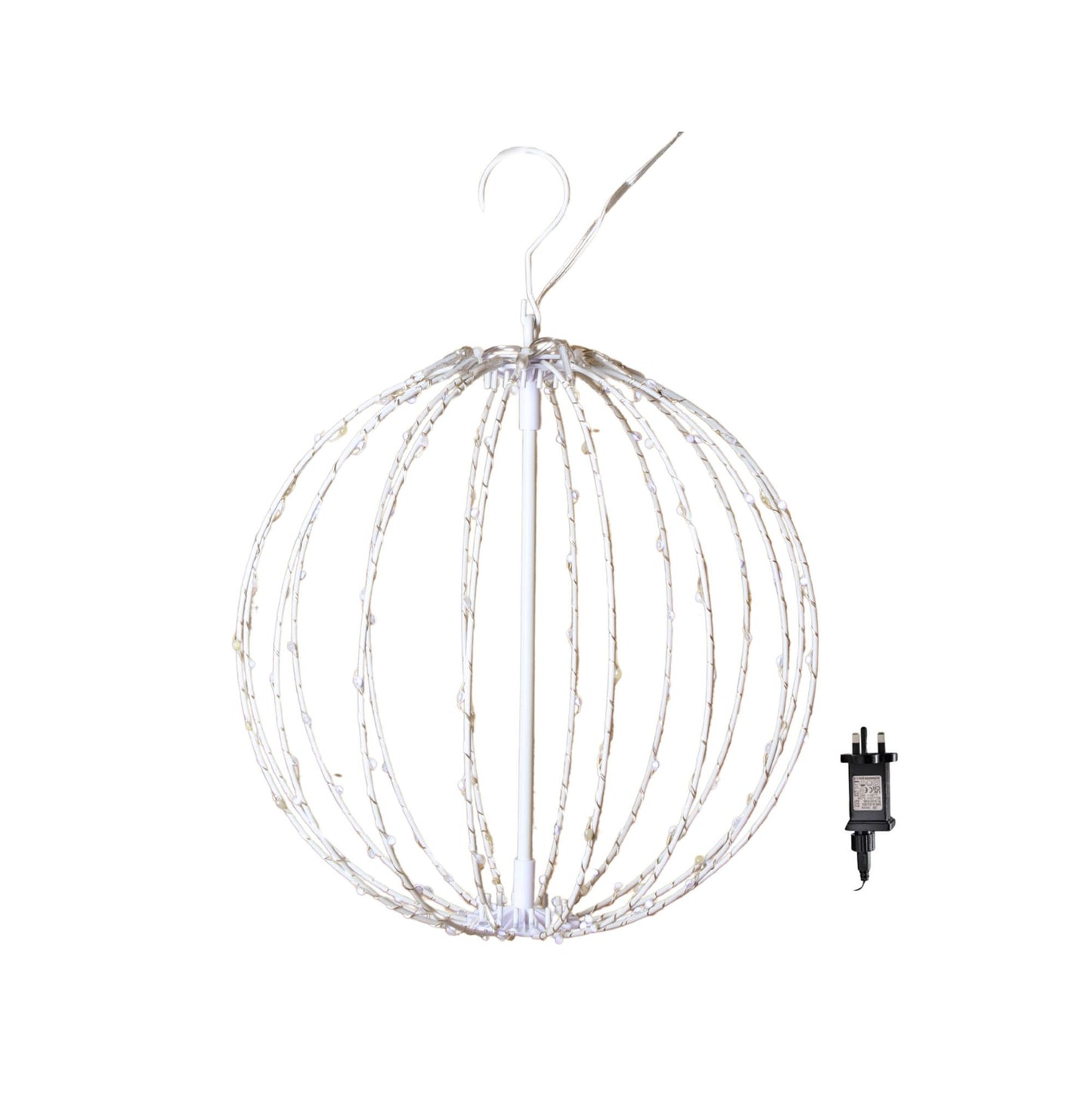 30cm Light up Hanging Metal Christmas Ball with 160 Spinning Effect LEDs in White