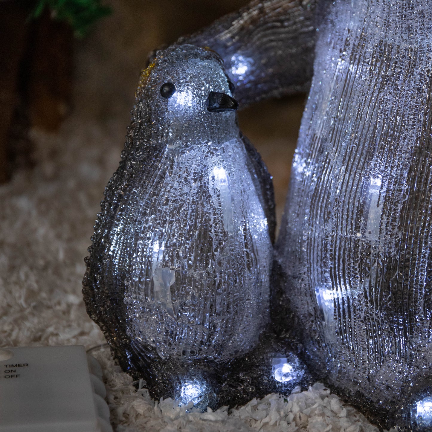 29cm Battery Operated Light up Acrylic Christmas Penguin & Chick with 30 White LEDs 