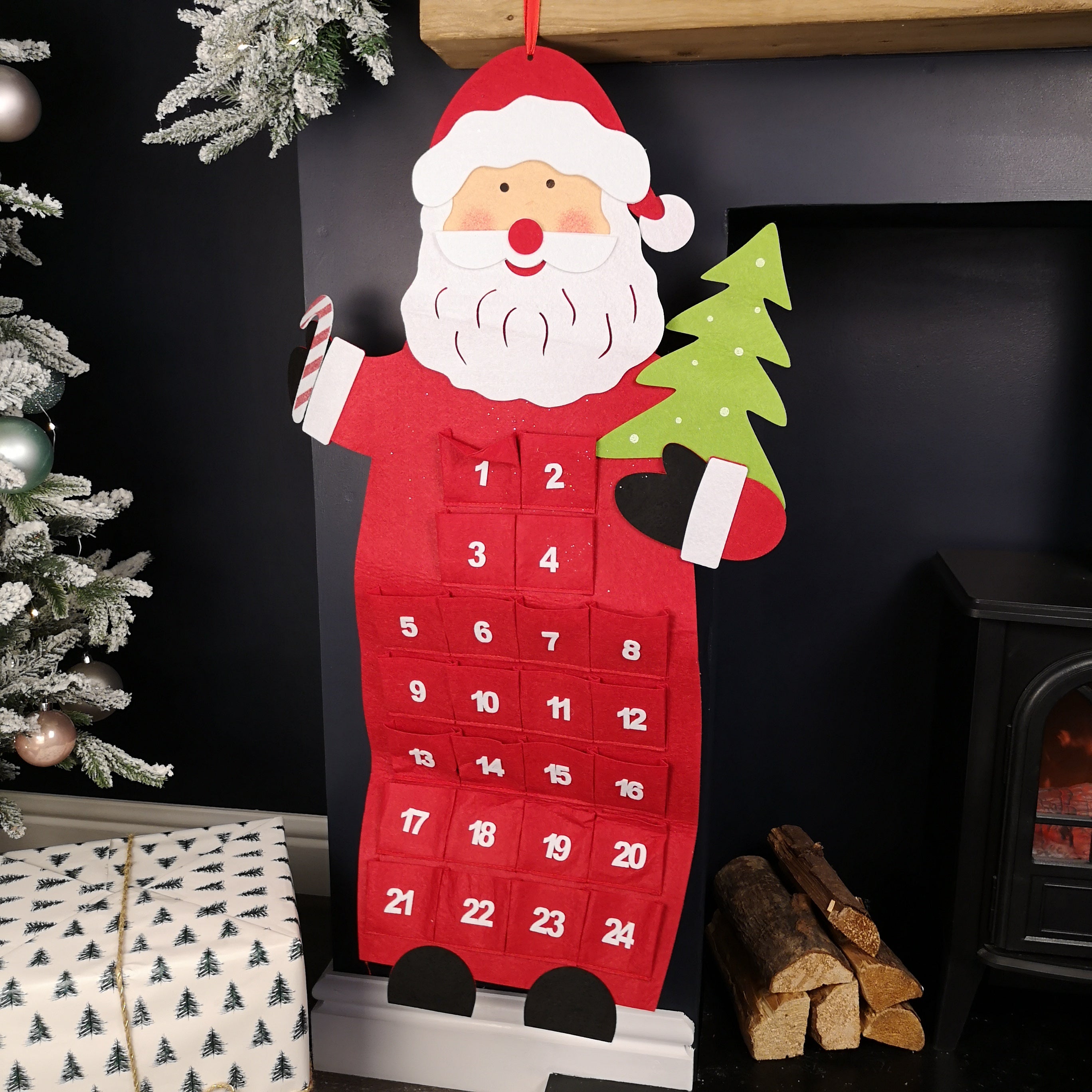 90cm Fabric Red and White Hanging Santa Advent Calendar Christmas Decoration