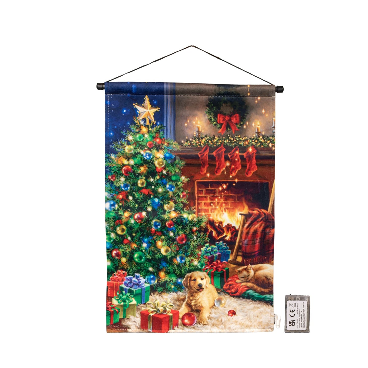 60 x 40cm Battery Operated Light up Fireplace and Tree Fabric Hanging Christmas Banner