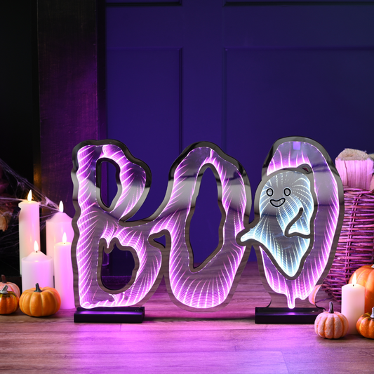 60cm Light up Halloween BOO Infinity Decoration with Pink and White LEDs