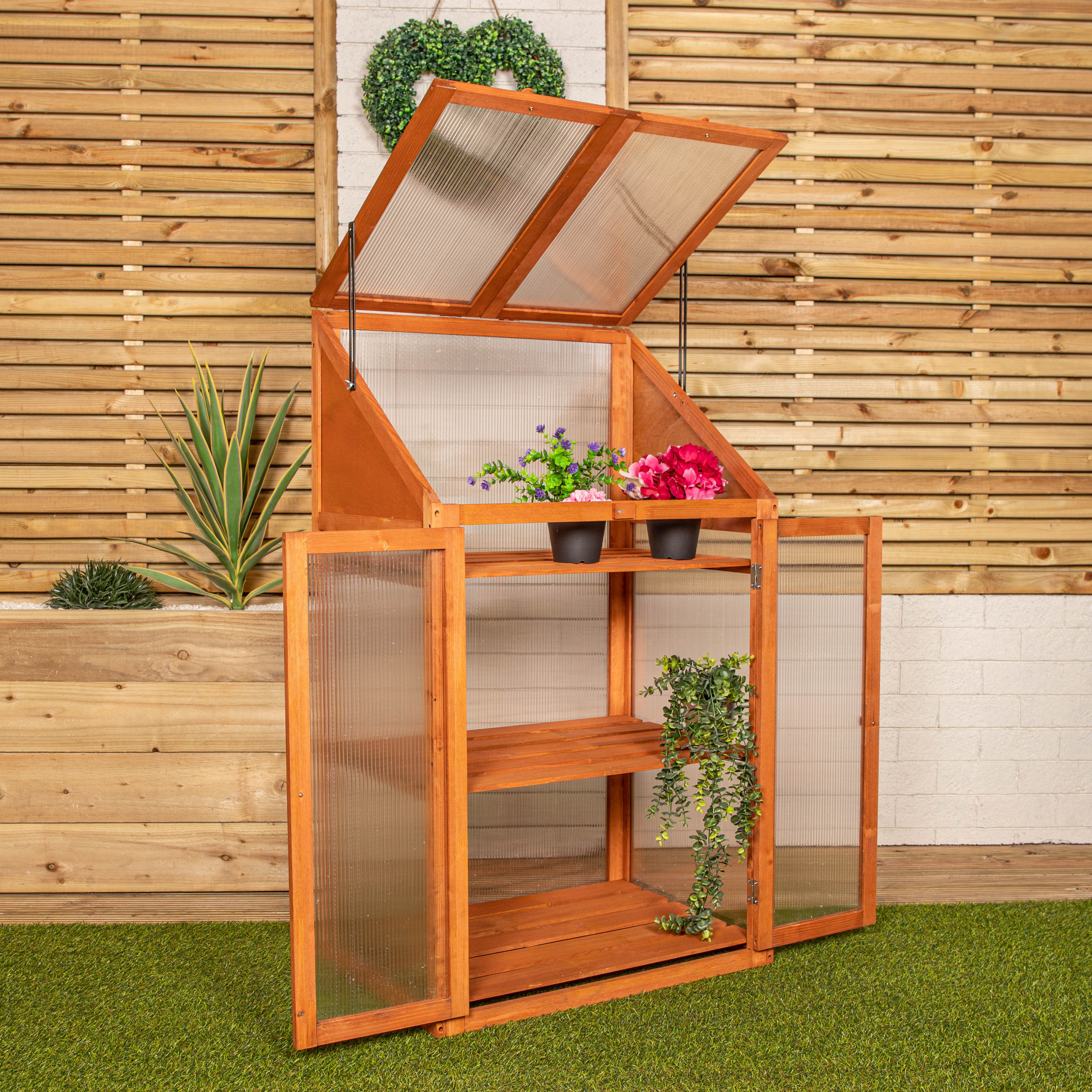 Samuel Alexander Wooden Mini Greenhouse Cold Frame - Small Greenhouse H120 x W69 x D49cm