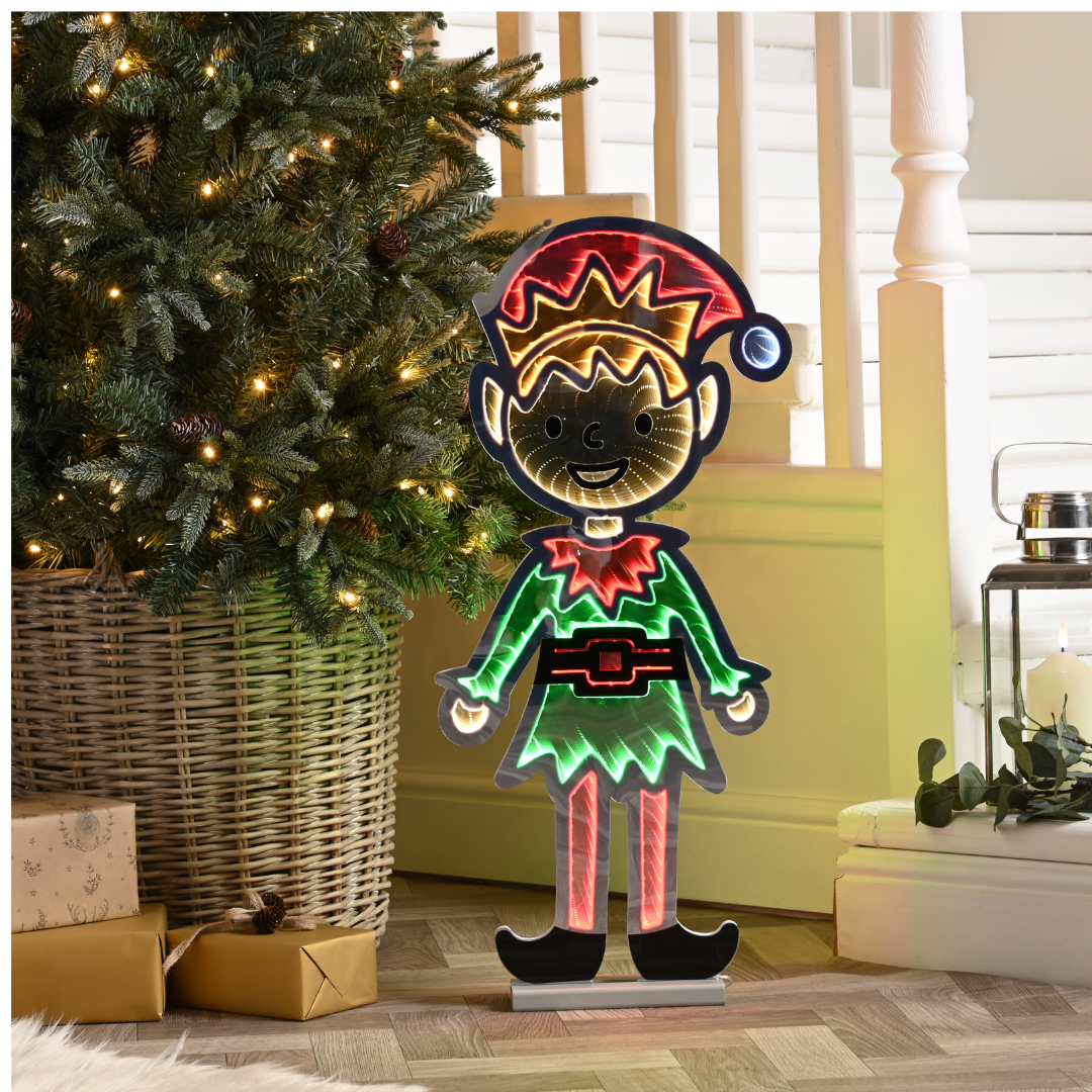 74cm Light up Standing Elf Infinity Christmas Decoration with Multi-Coloured LEDs