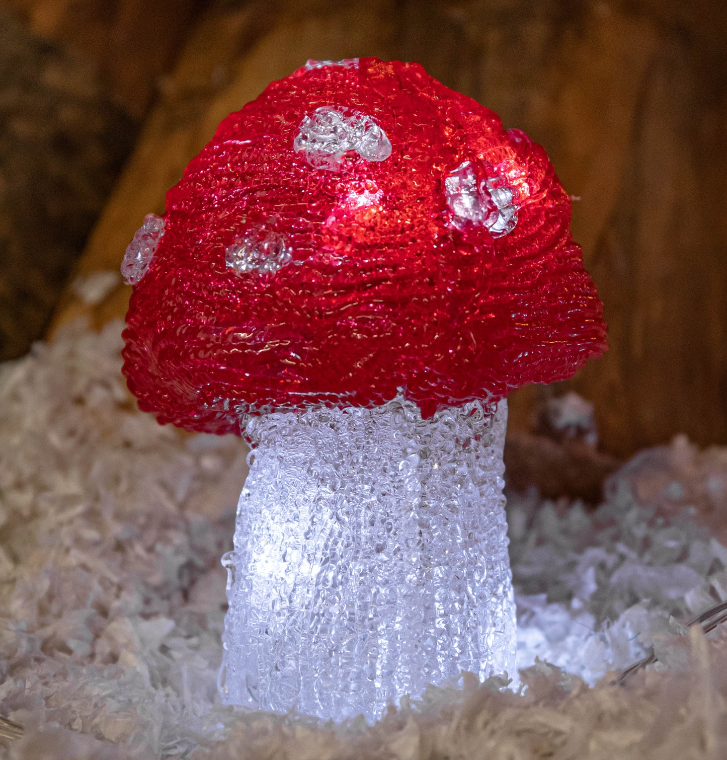 Set of 5 Battery Operated Red & White Acrylic Christmas Mushrooms with Cool White LEDs