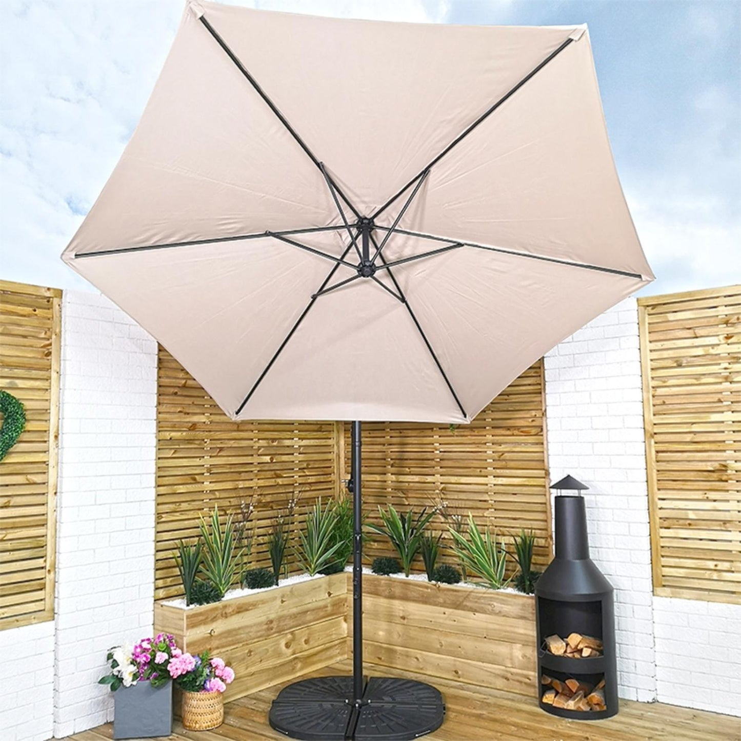 Samuel Alexander 3m Cantilever Parasol in Beige with Crank Handle for Patio Garden