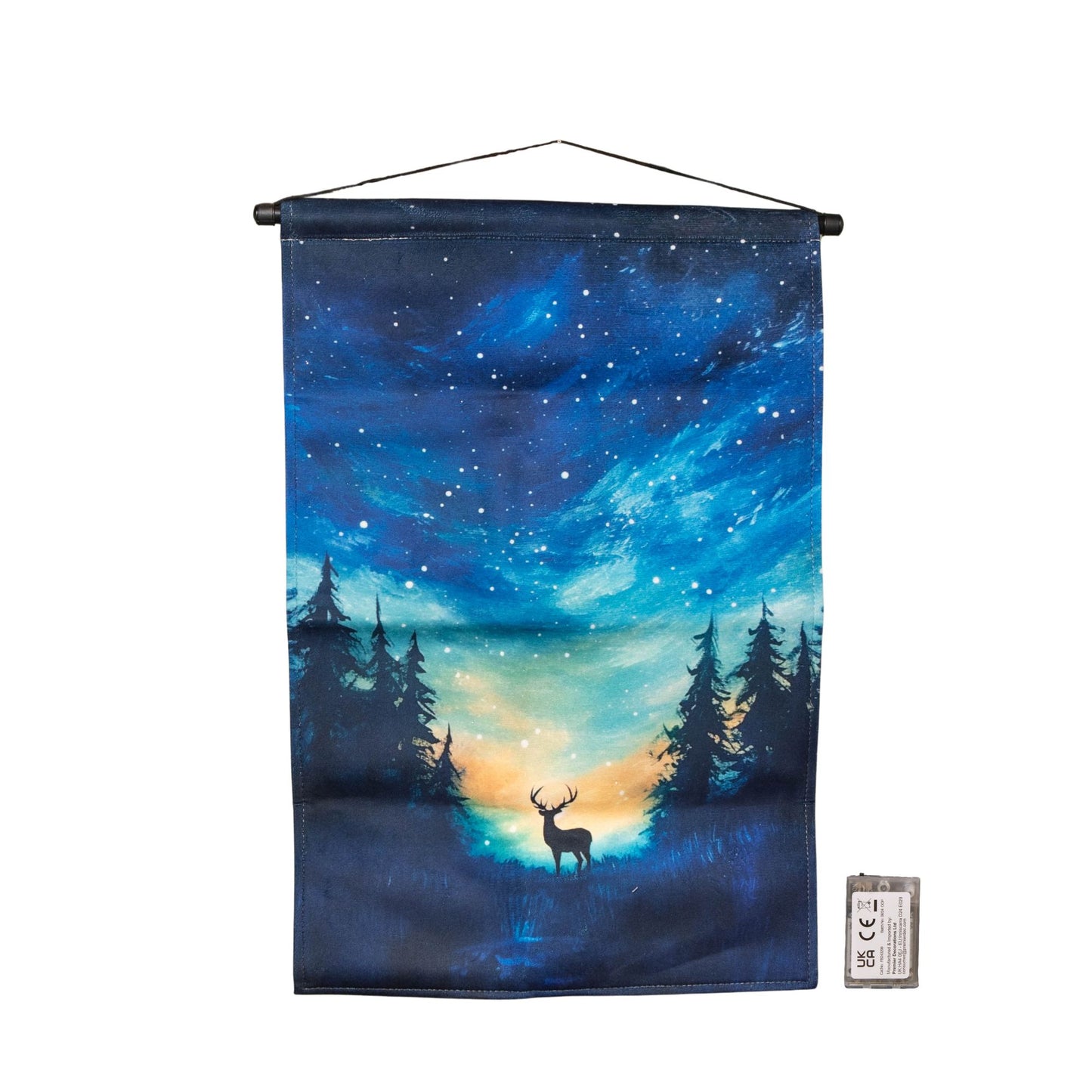 60cm x 40cm Battery Operated Light up Stag Fabric Hanging Christmas Banner