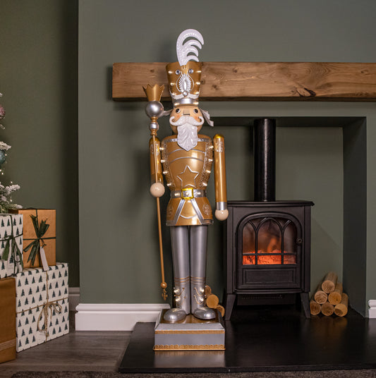 1.2m Battery Operated Light up Giant Christmas Gold Nutcracker with LEDs