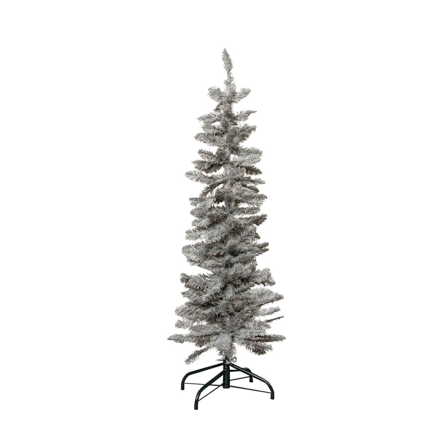 4ft (1.2m) Grey Artificial Pencil Christmas Tree With Green Metal Stand and 168 Tips