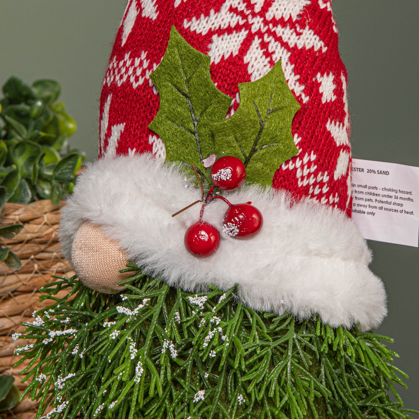 31cm Red and White Christmas Tree Sitting Gonk with Snowflake Hat