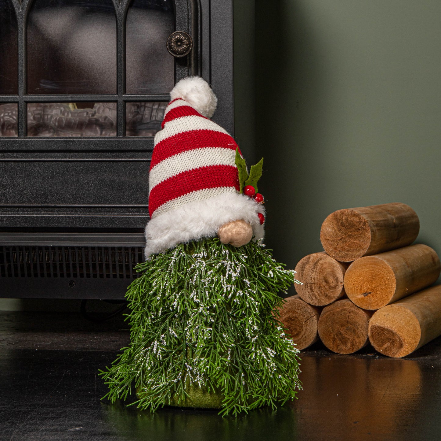 31cm Red and White Christmas Tree Sitting Gonk with Striped Hat