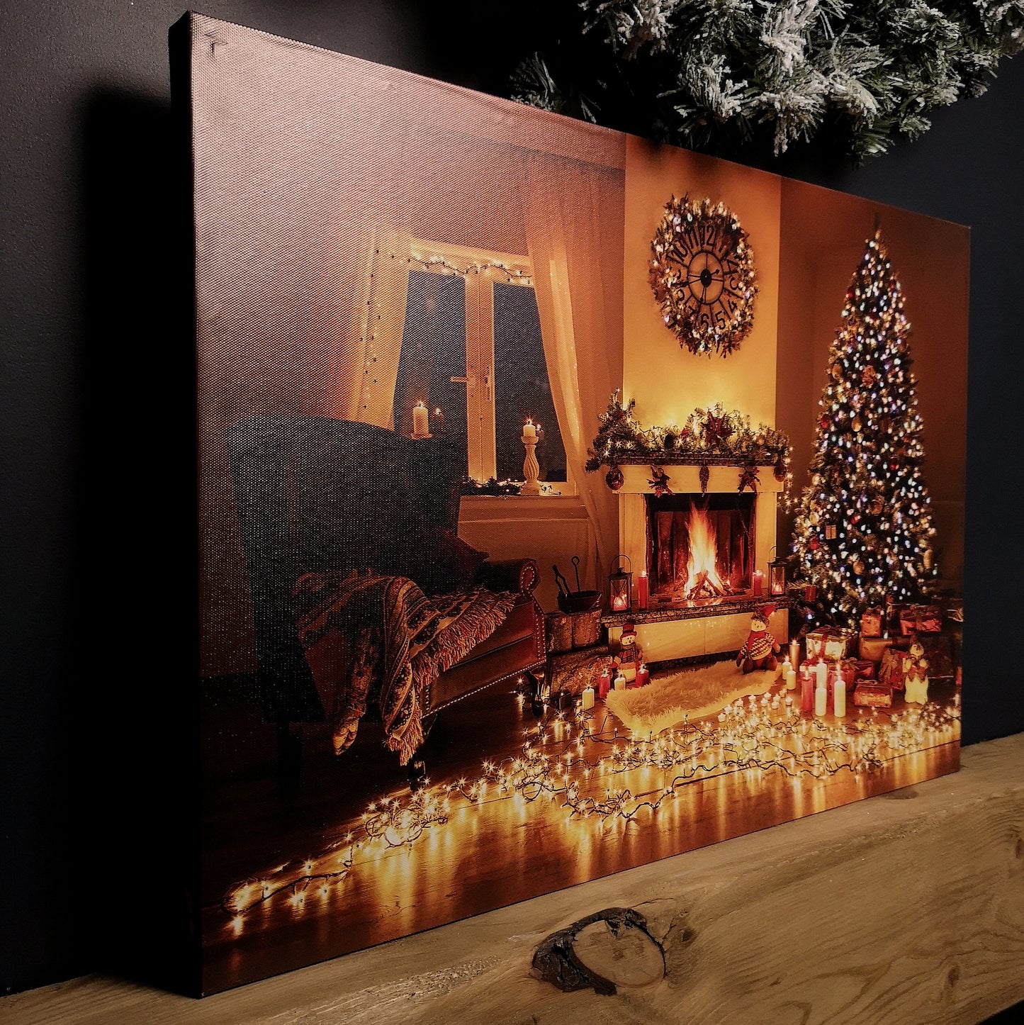 40 x 60cm Fibre Optic Wall Canvas with Christmas Tree Scene and Multicoloured LEDs