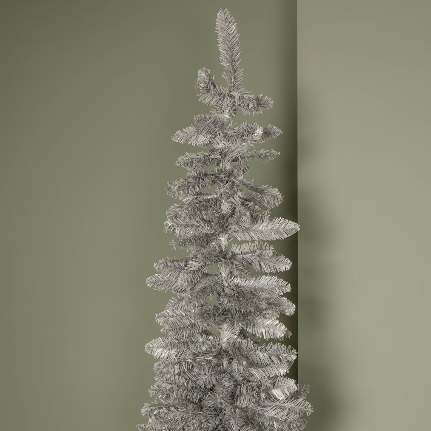 8ft (2.4m) Grey Artificial Pencil Christmas Tree With Green Metal Stand and 460 Tips