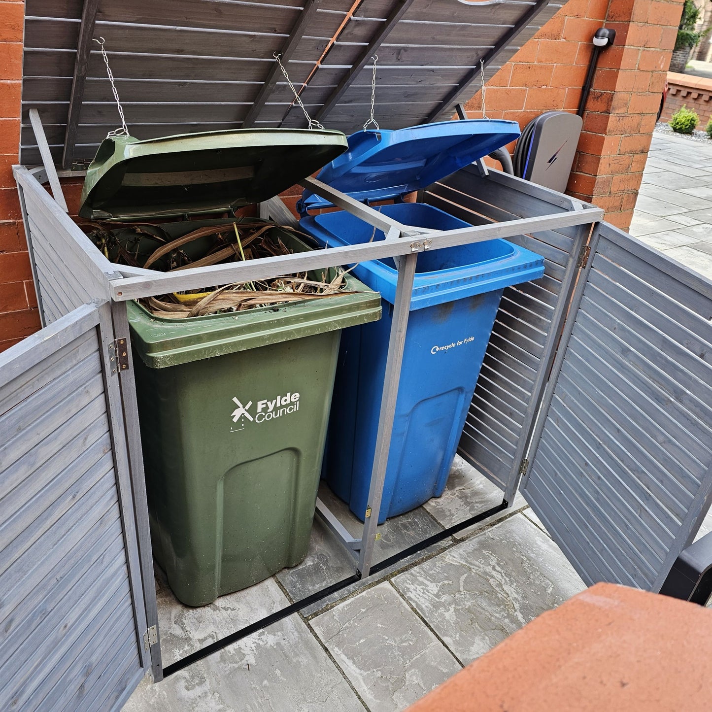 1.35m x 1.14m Large Grey Wooden Outdoor Garden Double Wheelie Bin Store Storage for 2 Bins