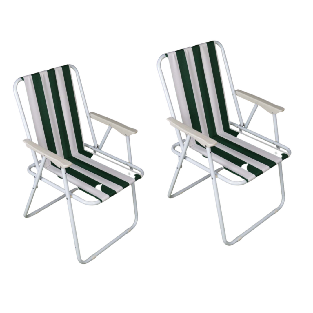 2 Pack of Folding Camping / Picnic Chair in Green and White Garden Patio