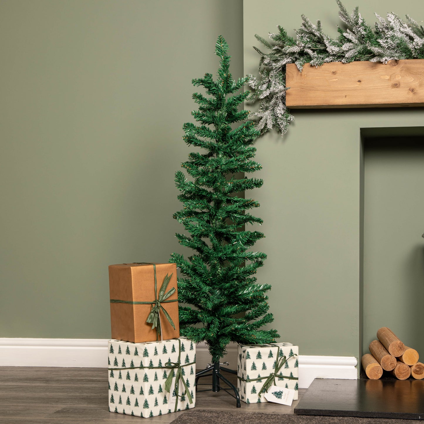 4ft (1.2m) Green Artificial Pencil Christmas Tree With Green Metal Stand and 168 Tips