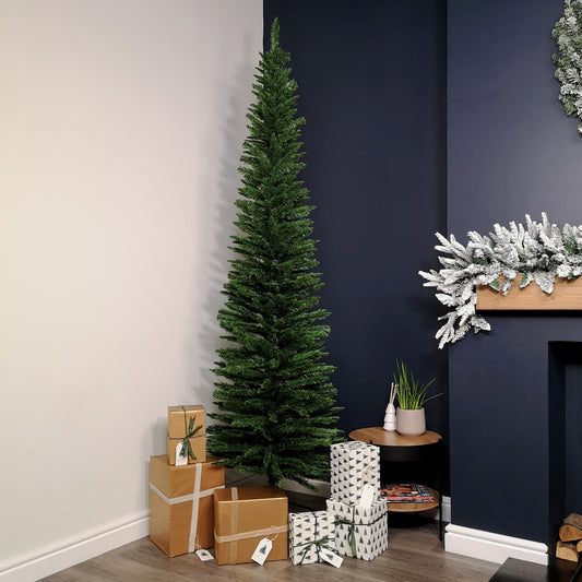 8ft (2.4m) Pencil Style Slim Artificial Christmas Tree in Plain Green