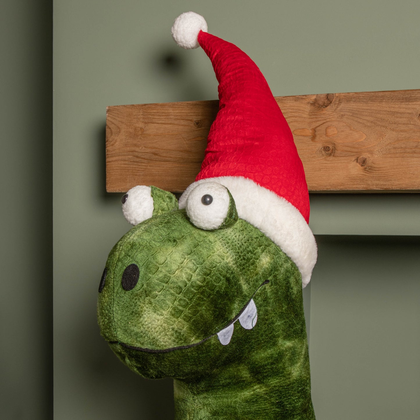 1.17m Humongous Green Standing Christmas Dinosaur with Santa Hat